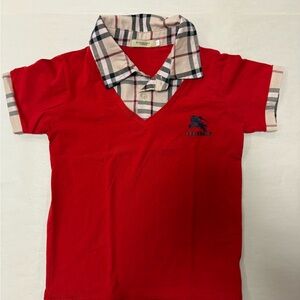 Burberry Red Plaid Collar Kids Polo Shirt